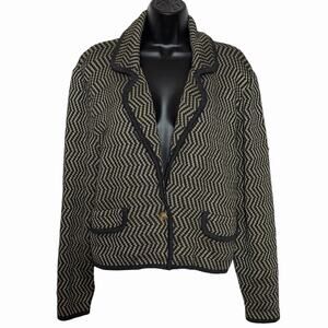 VTG DANA BUCHMAN SWEATER KNIT BLAZER CARDIGAN ZIG ZAG PREPPY CLASSIC OLD MONEY L